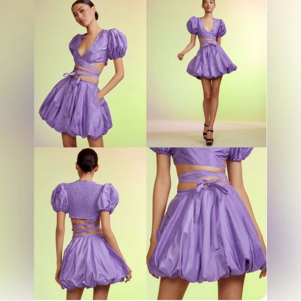 NWT Cynthia Rowley Silk Taffeta Bubble Skirt with Pockets in Purple